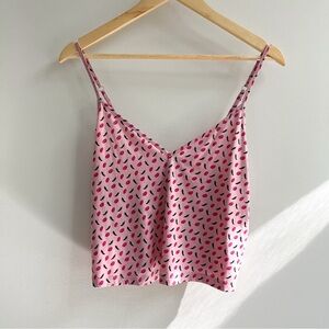 [cosabella] pima cotton pajama v neck cami top eyelash lip print pink M